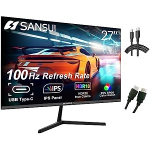 SANSUI Computer Monitors 27 inch 100Hz IPS USB Type-C FHD 1080P HDR10 Built-in